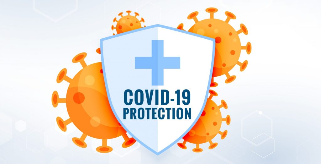 COVID19 coronavirus protection shield with virus cells